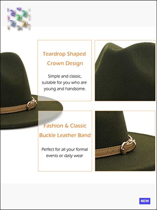 Classic Felt Fedora Wide Brim Hat with Belt Buckle Adjustable main image 6